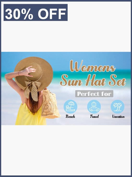 Wide Brim Floppy Straw Sun Hat with Sunglasses & Bows, Foldable Beach Hat main image 7